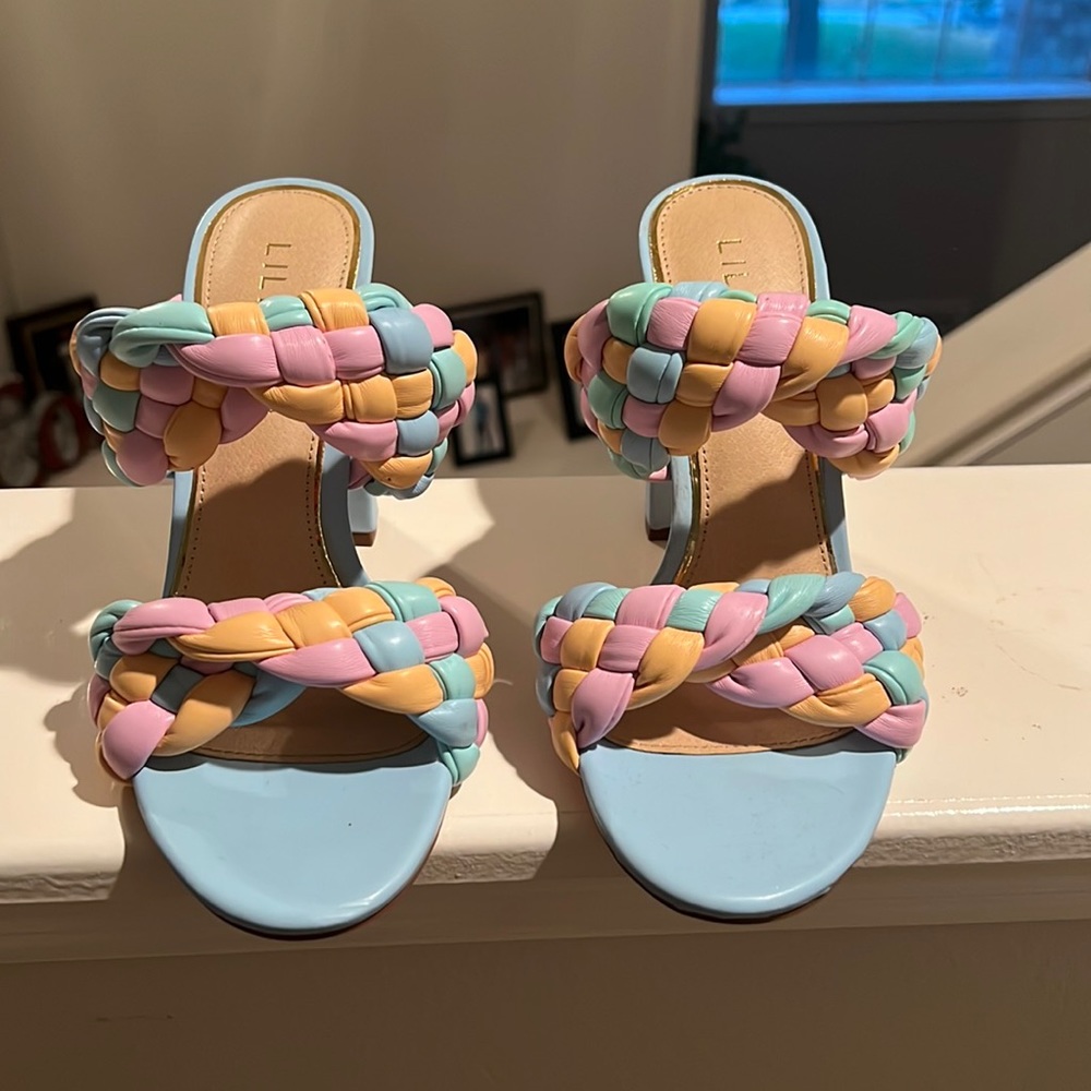 Block multi pastel colored heel sandal